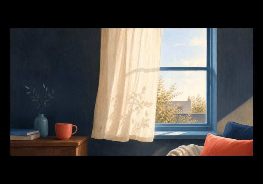 Illustration of a curtain over a window, representing what a VPN does and whether you need a VPN.