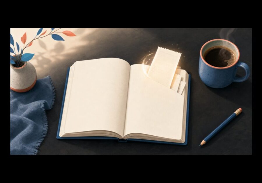 A tidy notebook collecting receipts, representing tracking taxes with Apple Notes.