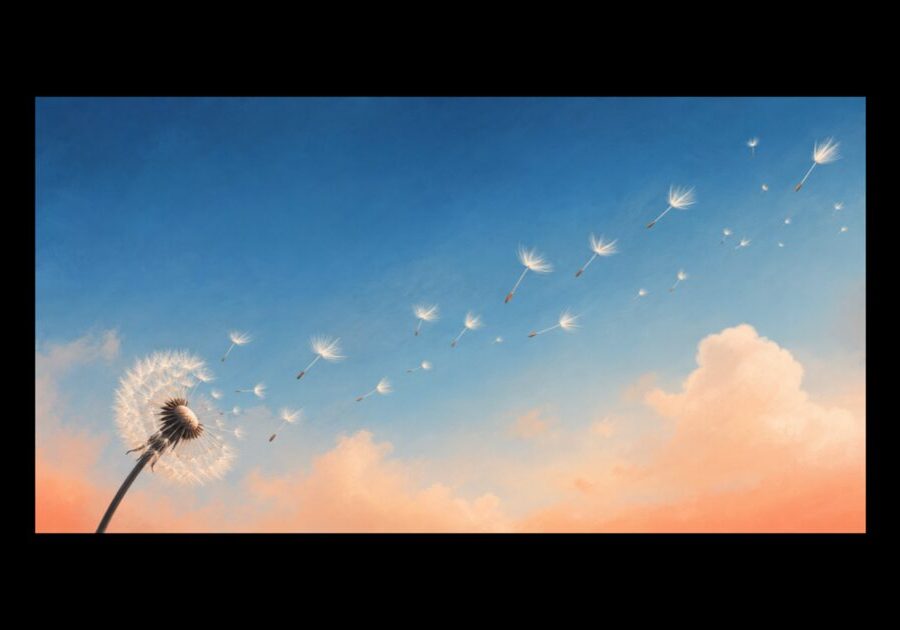 Illustration of seeds spreading on the wind, representing why you can't ban AI once the technology exists.